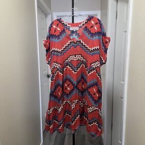 Double. D Ranch 100% Viscose Printed Red Dress